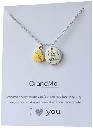 Grandma necklace pendant gift card jewelry love you grandmother heart moon back 18 inch
