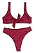 QINSEN Hipsters Sexy Scoop Neck Cropped Top Bandage 2PCS Swimsuit Bikini Sets Wine XL