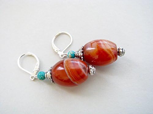 Turquoise Jasper Red Dangle Drop Agate Stone Earrings Leverback Beaded Gemstone Jewelry for Women