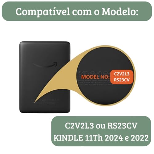 Capa Para Kindle 11ª Geração 2024 e 2022 (C2V2L3 e RS23CV) - Sistema de Hibernação - Fechamento Magnético - Traseira Transparente (Verde Água)