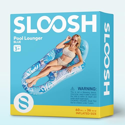 SLOOSH Inflatable Pool Floats, Recliner for Adults, Pool Float with Adjustable Backrest, Floating Chair with Cup Holder and Footrest for Summer Pool Party