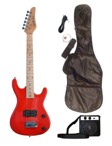 RED Junior Kids Mini 3/4 Electric Guitar Amp Starter Pack, Guitar, Temolo, Amplifier, Gig Bag, Strap, Cable, & DirectlyCheap(TM) Translucent Blue Medium Guitar Pick