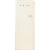 Smeg FAB28 50's Retro Style Aesthetic Top Freezer Refrigerator with 9.93 Cu Total Capacity, Multiflow Cooling System, Adjustable Glass Shelves 24-Inches, Cream Left Hand Hinge Made In Italy