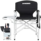Fundango Lightweight Camping Chairs with Side Table | Portable Aluminum Director Chair | Padded Full Back Lawn Chair with Armrest Handle for Outdoor Sports Picnic