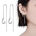 925 Sterling Silver Tassel Earrings Silver Wave Cuff Earrings Wrap for Women Threader Earrings (Grid)