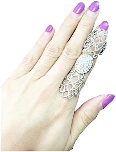Kingde Punk Rhinestone Hollow Long Knuckle Armor Double Finger Ring(VD08)