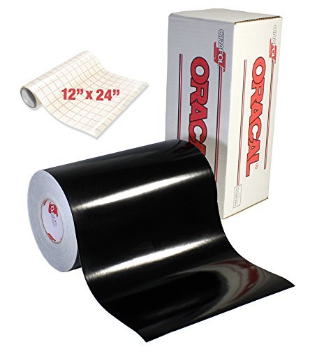 ORACAL. Gloss Black Adhesive Craft Vinyl for Cameo, Cricut & Silhouette Including Free Roll of Clear Transfer Paper (50ft x 12