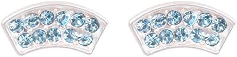 Rhodium Plated Curve Earring with Pave Aqua Czech Crystals by Zoetik