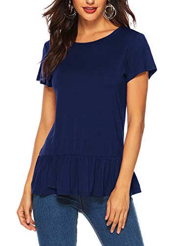Florboom Womens Cute T Shirt Short Sleeve Peplum Petite Tee Shirts Navy Blue XXL