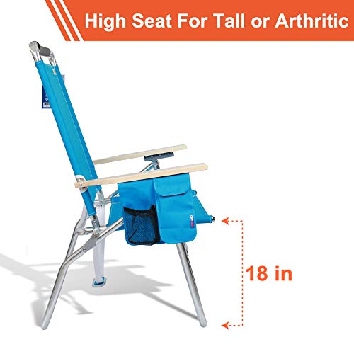 High Seat Beach Folding Chair Lightweight Alumium Frame Recline with