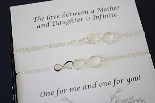 Mother and Daughter Infinity Bracelet Set Sterling Silver Double Charm Mom