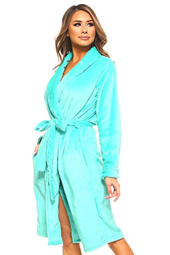 MarCielo Womens Fleece Robe, Fleece Robes For Women, Women Fleece Bathrobes, Plush Robes For Women (S/M, Aqua) - Thumbnail 2
