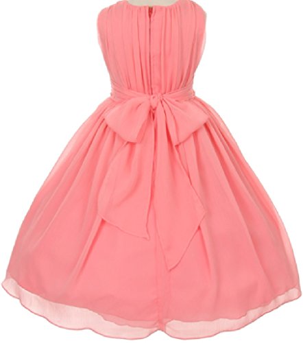 BluNight Collection Flower Girl Dress - Chiffon Sleeveless Dress With Removable Flower, Knee Length