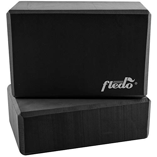 Fledo Yoga Blocks (Set of 2) 9″x6″x4″ – EVA Foam Brick, Featherweight and Comfy – Provides Stability and Balance – Ideal for Exercise, Pilates, Workout, Fitness & Gym (Black)