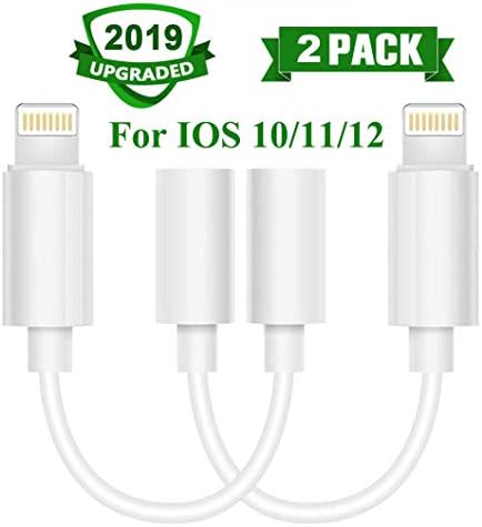 Lighting to 3.5 mm Headphone Adapter 2 Pack,Compatible with X/Xs/Xs Max/XR 7/8/8Plus iOS 10/11/12 Headphone Jack Adapter Plug and Play (White)