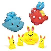 Boomstar Toys - Bath Toys for Toddlers - Mother Whale, Fish, Rabbit and Their 3 Children - 12 PCS - Fun & Educational Squeaky Bath Time