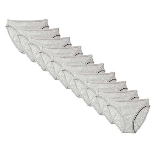 Slip Bikini a Taglio Alto in Cotone Elasticizzato Donna, Confezione da 10, Grigio Medio Puntinato, 46