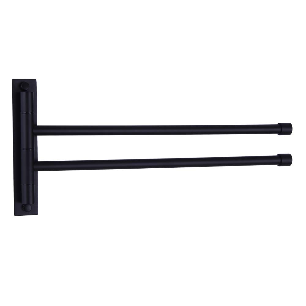 GERZWY Bathroom Swing Arm Towel Bars 2-Arm Wall Mount Stainless Steel Bath Towel Rack Hanger Towel Holder Organizer Matte Black HYG02-BK