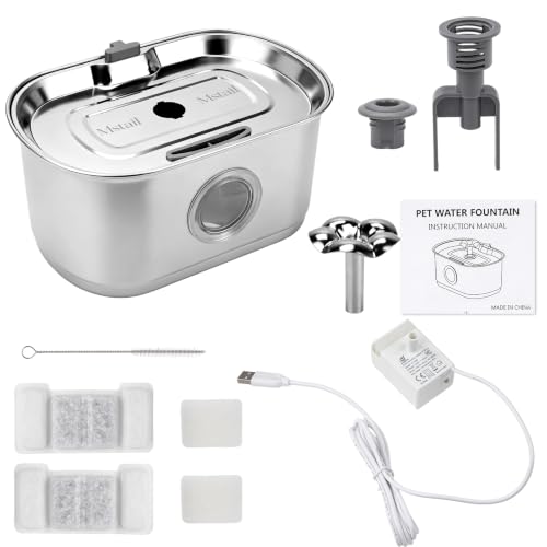 Mstail Fonte de Água pra Gato, Bebedouro para Gatos Silenciosa Inox Carvão Ativado LED Indicador Fonte De Água para Cães e Gatos (3,2L, TY50)