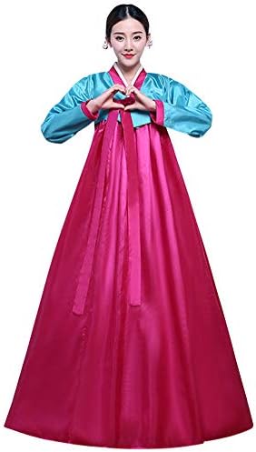 Womens Korean Hanbok Dress Embroidery Flower Long Sleeve Outfit Korean Traditional Costume