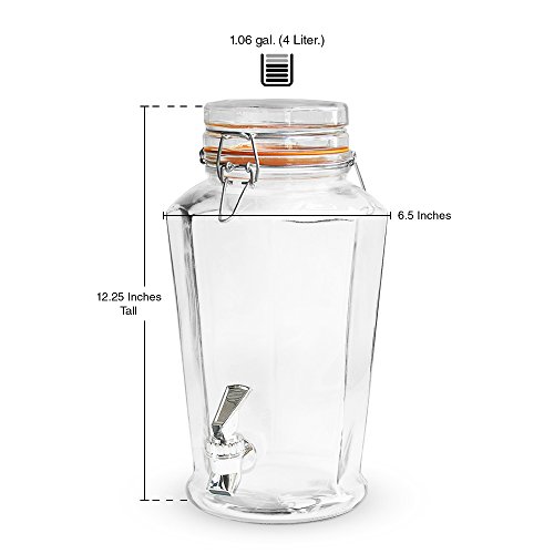 Octagon Glass Beverage Dispenser with Locking Clamp Lid Bail and
