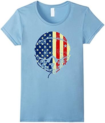 Womens Aviation Pilot T-Shirt Fighter Pilot Helmet USA Flag Medium Baby Blue