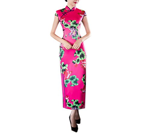 XueXian(TM) Women's Chinese Style Cheongsam Summer Long Qipao Party Dress Rose