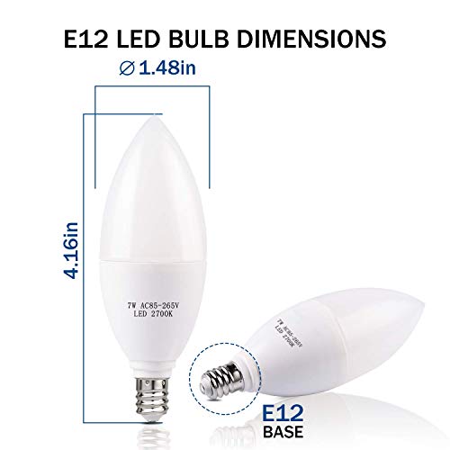 GALYGG E12 LED Candelabra Light Bulbs 60 Watt Equivalent, Warm White 2700K 600LM, Chandelier Bulb 7W CRI 90+ Non-Dimmable - 6 Packs - Thumbnail 2