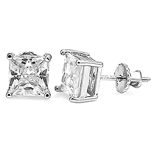 Kegan: 7mm, 4.0ct Princess Cut Ice on Fire CZ Screw-back Stud Earrings 925 Sterling Silver, 3128A