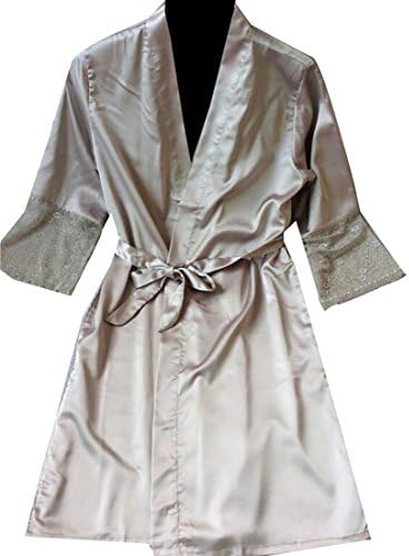 ainr Womens Sexy V-Neck Pure Colour Short Satin Bridesmaid Robes with Oblique 3 M