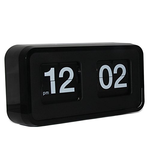 KABB Modern Minimalist Mechanical Retro Flip Down Desk & Wall Clock with Internal Gear Operated,10.5 Inch Black