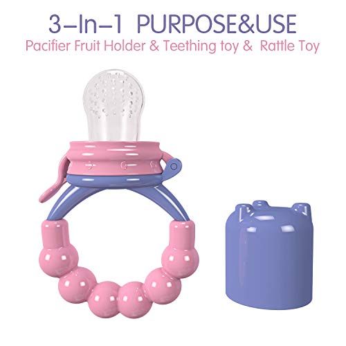 Youen Fresh Food Fruit Feeder Baby Pacifier, Silicone Feeding Pacifier for Baby - 3 Sizes Teether Food Mesh,Infant Fruit Teething Toy, 2 Pack