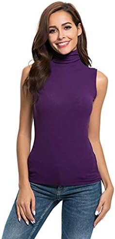 Keliay Bargain Womens Sleeveless Solid Slim Fit Turtleneck Tee Shirt Top Blouse