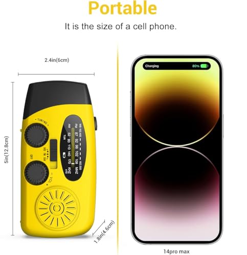 Portable AM/FM Solar Radio with 2000 mAh Rechargeable Battery and Dynamo Crank, USB Port, Rechargeable SOS Alarm/Torch, for Camping, Travelling