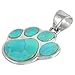 Dog Paw Pendant Necklace 925 Sterling Silver & Genuine Turquoise (20