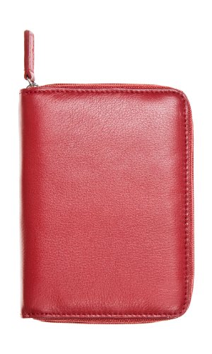 WalletBeRFID Leather Zip Around Passport Wallet Red