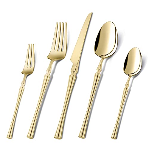 YYJT Gold Flatware Set, 20Piece 18/10 Stainless Steel Silverware Set