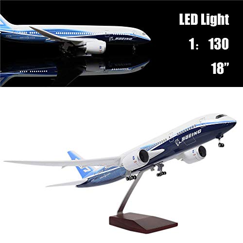 24-Hours 18" 1:130 Scale Model Jet Boeing 787 Aircraft Model Kits Display Diecast Airplane for Adults with LED Light(Touch or Sound Control)