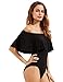 Verdusa Women's Off The Shoulder Short Sleeve Ruffle Bodysuit Black L