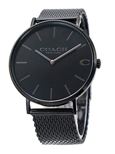 Coach 14602148 Men's Watch Charles 1.6 inches (41 mm), Black Dial, Stainless Steel Mesh Strap, Bracelet Type