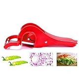 GD Multi Veg Cutter Vegetable Cutter Slicer Chopper, Vegetable Peeler, Extra Sharp Stainless Steel 2 in 1,Red Color Size 8.5 X 2.6 Inch, Mother's Day Gift