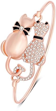 GUANDU Vivid Double Pretty Couple Cat Rose Gold Bangle Bracelet for Women Girls