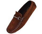 Amali Mens Brown Plush Microfiber Loafer Driving Shoe with Silver Buckle: Style Norwalk-065