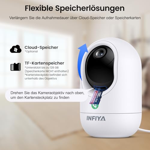 INFIYA 2K Indoor Surveillance Camera, Baby Monitor with Camera, WiFi Indoor Camera, Dog Camera with App, One-Touch Call, Automatic Tracking, Night Vision, Motion Detection