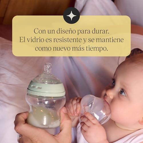 Tommee Tippee Biberones, Biberón Anticólicos Natural Start, 250 ml, 0m+, pack de 1 con Flujo Lento Tetina para un Agarre Natural, Válvula Anticólicos