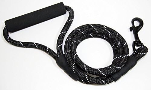 Climbing Rope Dog Leash With Padded Handle & Reflective Thread - Black 4 Foot