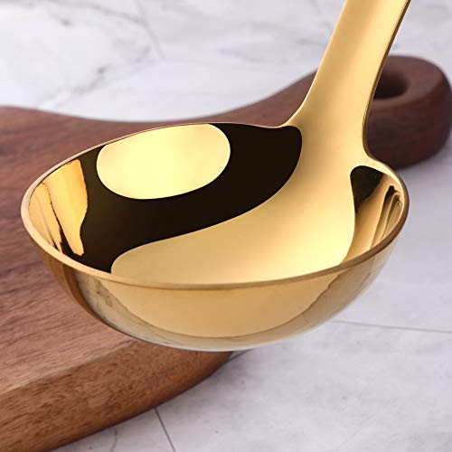 Gold Soup Ladle, BuyGo Large Serving Soup Spoon Stainless Steel Long Handle Soup Pan Ladle for Cooking, Stirring, Dishwasher Safe, 11.81 inches - Thumbnail 3