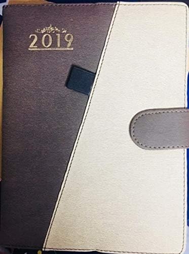 INDOGIFTS 200 sheets 400 Pages 9 x 7.5 inches 2019 Cream Leatherette Executive Dairy, Day and Date with Magnet lock Size (Brown)