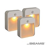 Mr. Beams MB720A Sleep Friendly Battery-Powered Motion-Sensing LED Stick-Anywhere Nightlight with Amber Color Light (3-Pack), White