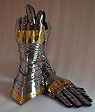 MIR Gauntlet Gloves Armor Pair w Brass Accents - Medieval Knight Crusader - Steel (Brass)